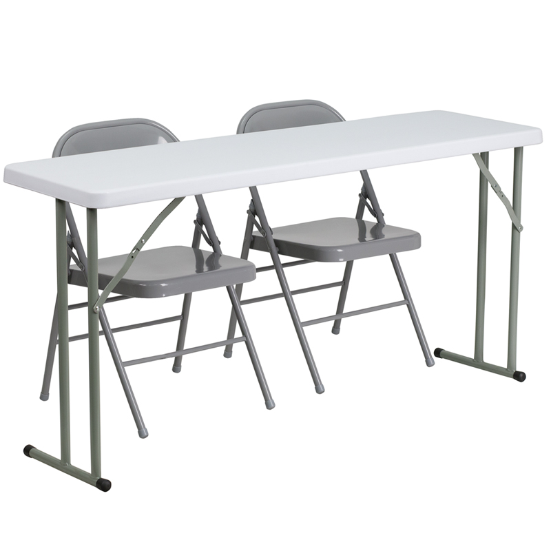 Flash Furniture RB-1860-1-GG Rectangular Folding Training Table & 2 Folding Chair Set - 60W x 18D x 29H, White