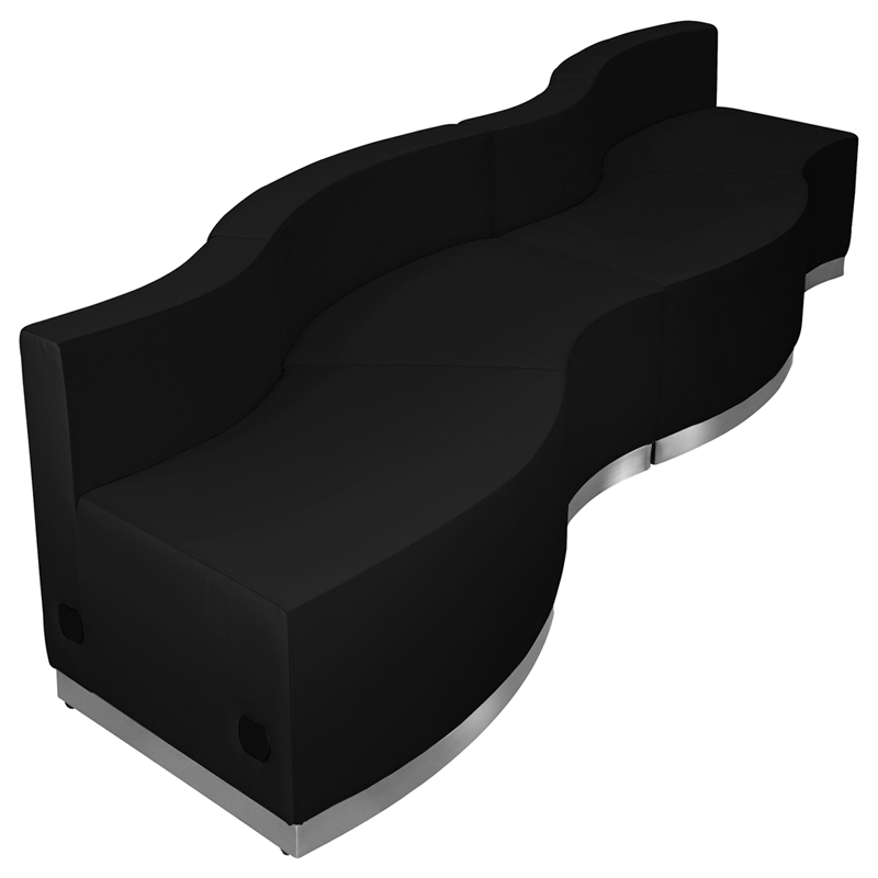 Flash Furniture ZB-803-730-SET-BK-GG 4 Piece Modular Reception Sofa Set - LeatherSoft Upholstery, Black
