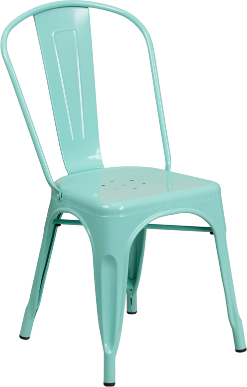 Flash Furniture ET-3534-MINT-GG Stacking Chair w/ Vertical Slat Back - Metal, Mint Green Metal, Indoor/Outdoor