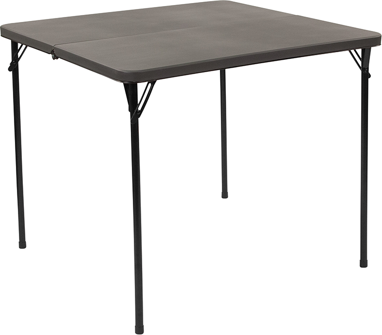 DAD-LF-86-DG-GG 34 in. Square Bi-Fold Dark Gray Plastic Folding Table with Carrying Handle