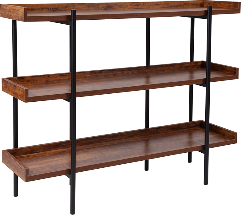 Mayfair Rustic Wood Grain Finish Storage Shelf with Black Metal Frame