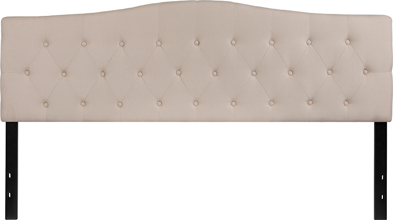 Cambridge Tufted Upholstered King Size Headboard, Beige Fabric