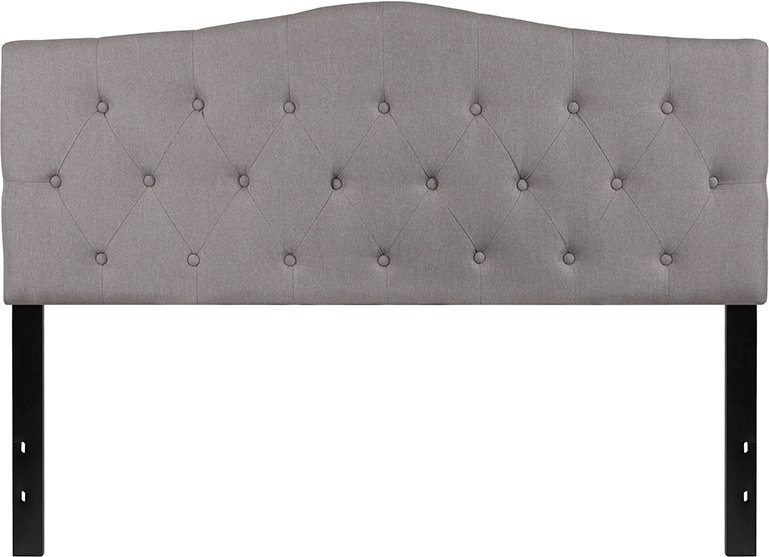 Cambridge Tufted Upholstered Queen Size Headboard, Light Gray Fabric