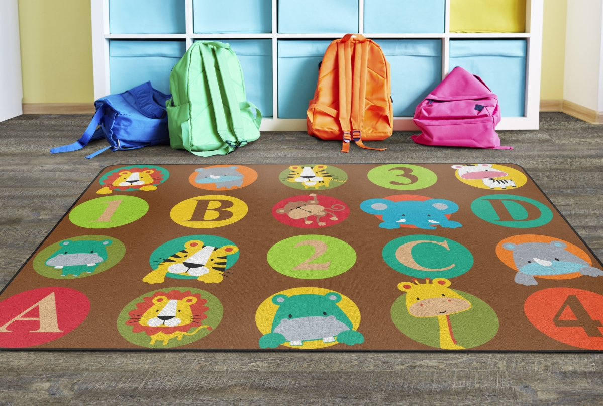 FE266-32A ABC & 123 Animals Dark Rug - Seats 20 - 6 ft. x 8 ft. 4 in.