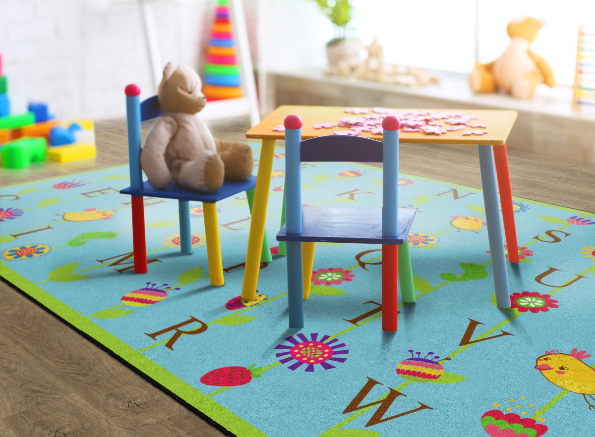 FE273-44A Blooming Alphabet Blue Rectangle Rug - 7 ft. 6 in. x 12 ft.