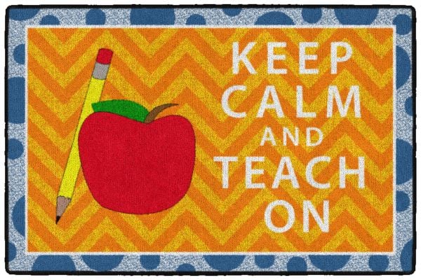 CE350-22W Keep Calm & Teach on Orange & Blue Rectangle Rug - 4 x 6 ft.