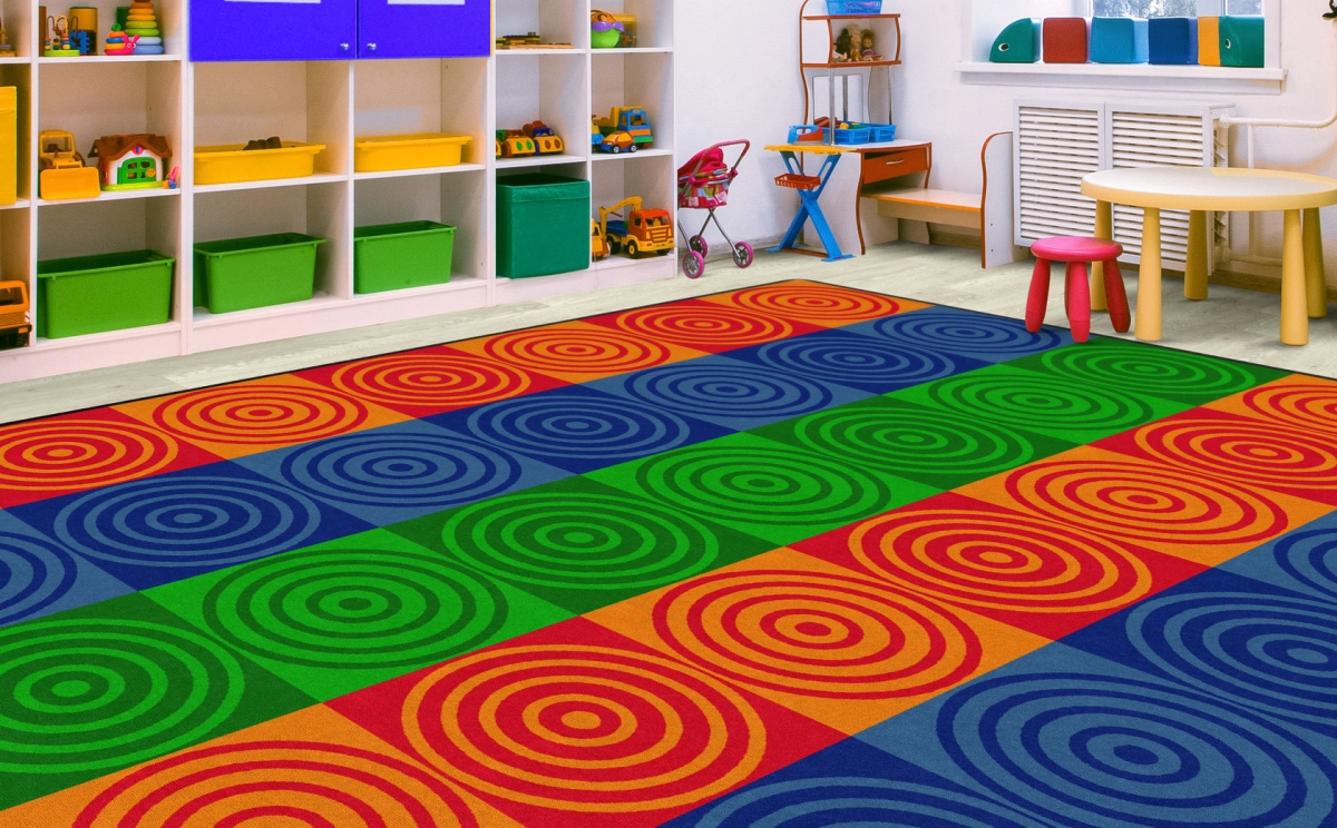 FE156-58A Bullseye Block Rectangle Rug - Seats 30 - 10 ft. 6 in. x 13 ft. 2 in.