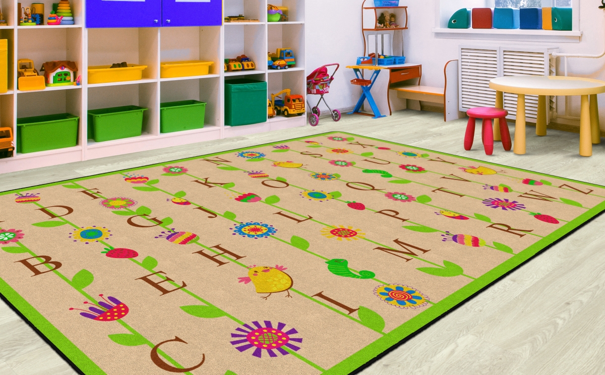 FE274-44A Blooming Alphabet Tan Rectangle Rug - 7 ft. 6 in. x 12 ft.