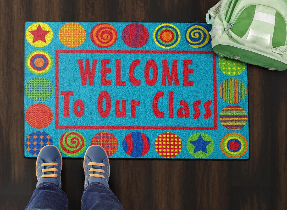 CE329-08W Patterned Circles Welcome Rectangle Mat - 2 x 3 ft.