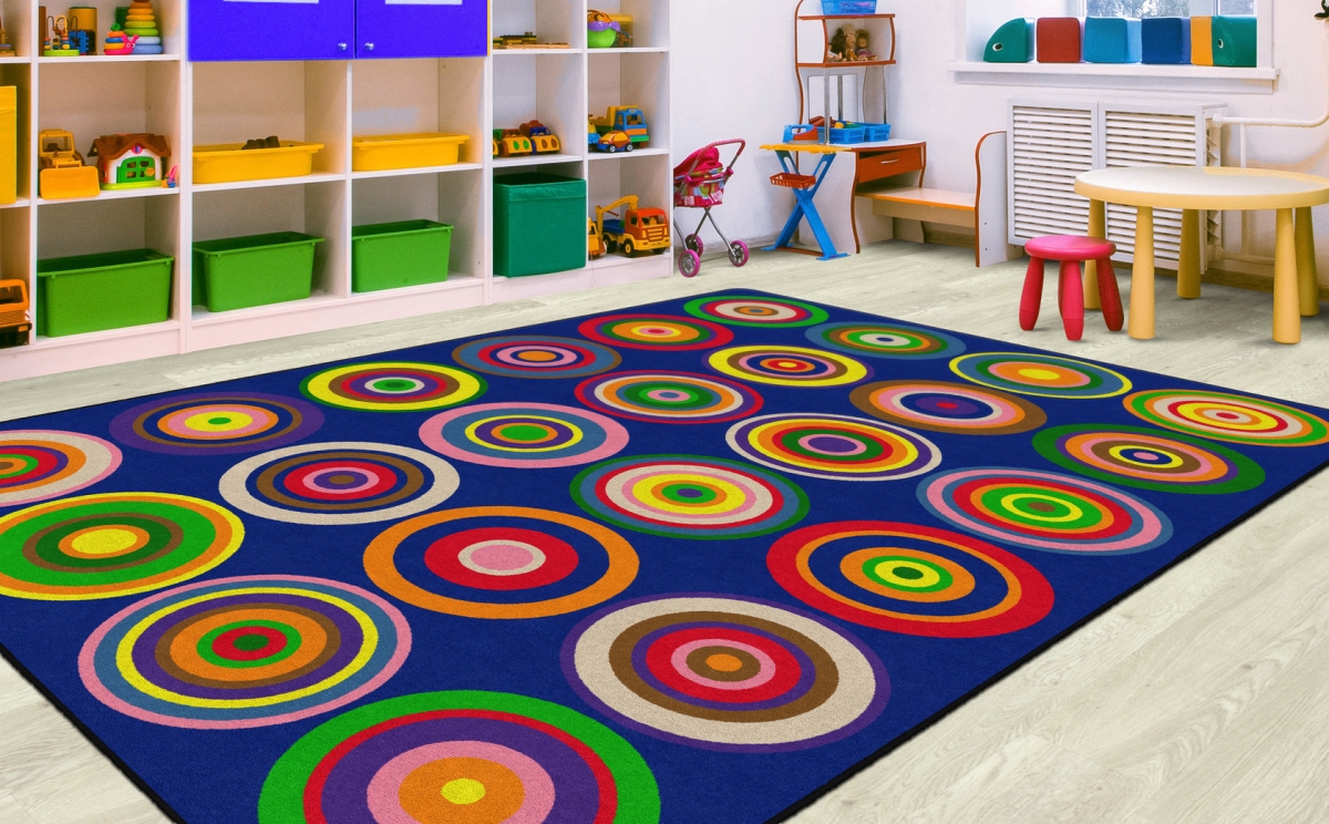FE159-44A Color Rings Indigo Rectangle Rug - Seats 24 - 7 ft. 6 in. x 12 ft.