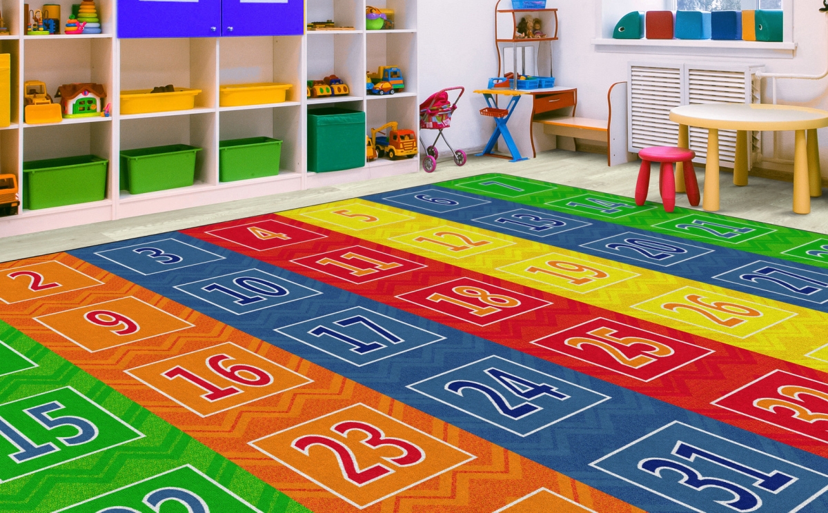FE379-58A Number Chevrons Seats 35 Primary Rectangle Rug - 10 ft. 6 in. x 13 ft. 2 in.