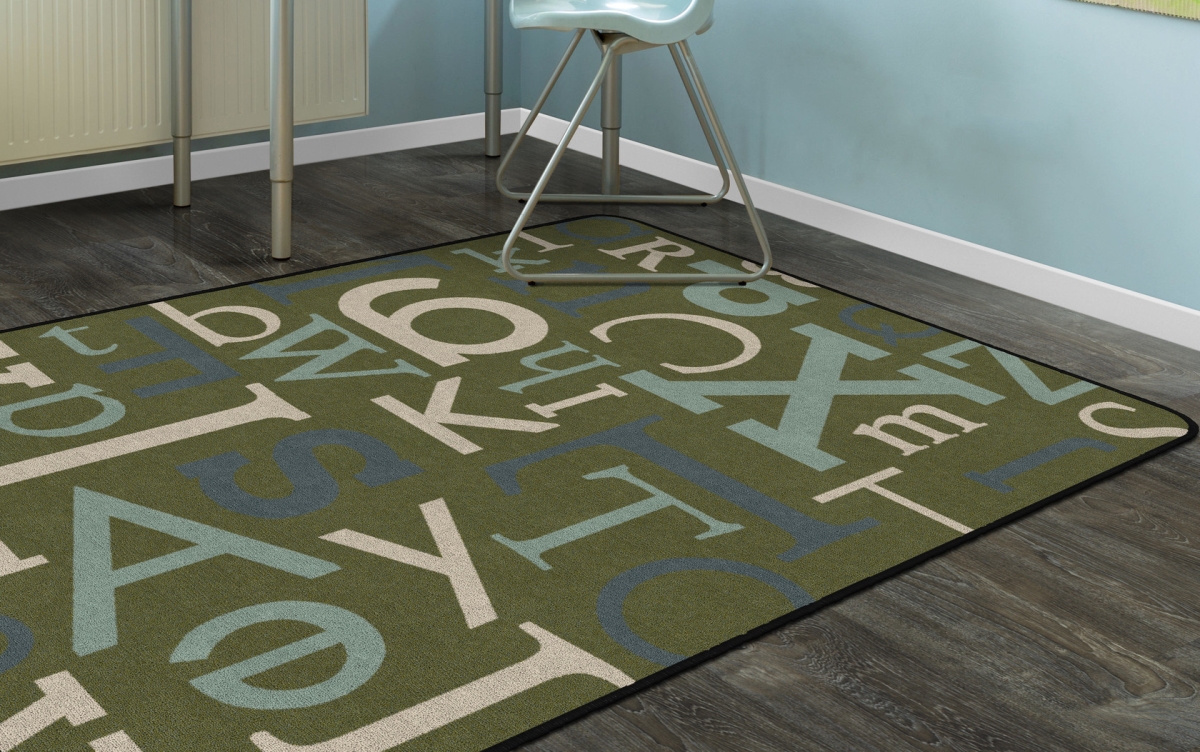 FM217-22A Text Teal Rectangle Rug - 4 x 6 ft.