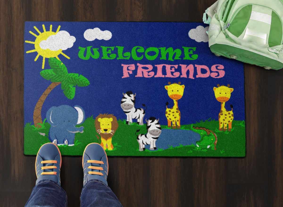 CE147-14W Welcome Rectangle Mat - Friends Safari - 2 x 3 ft.