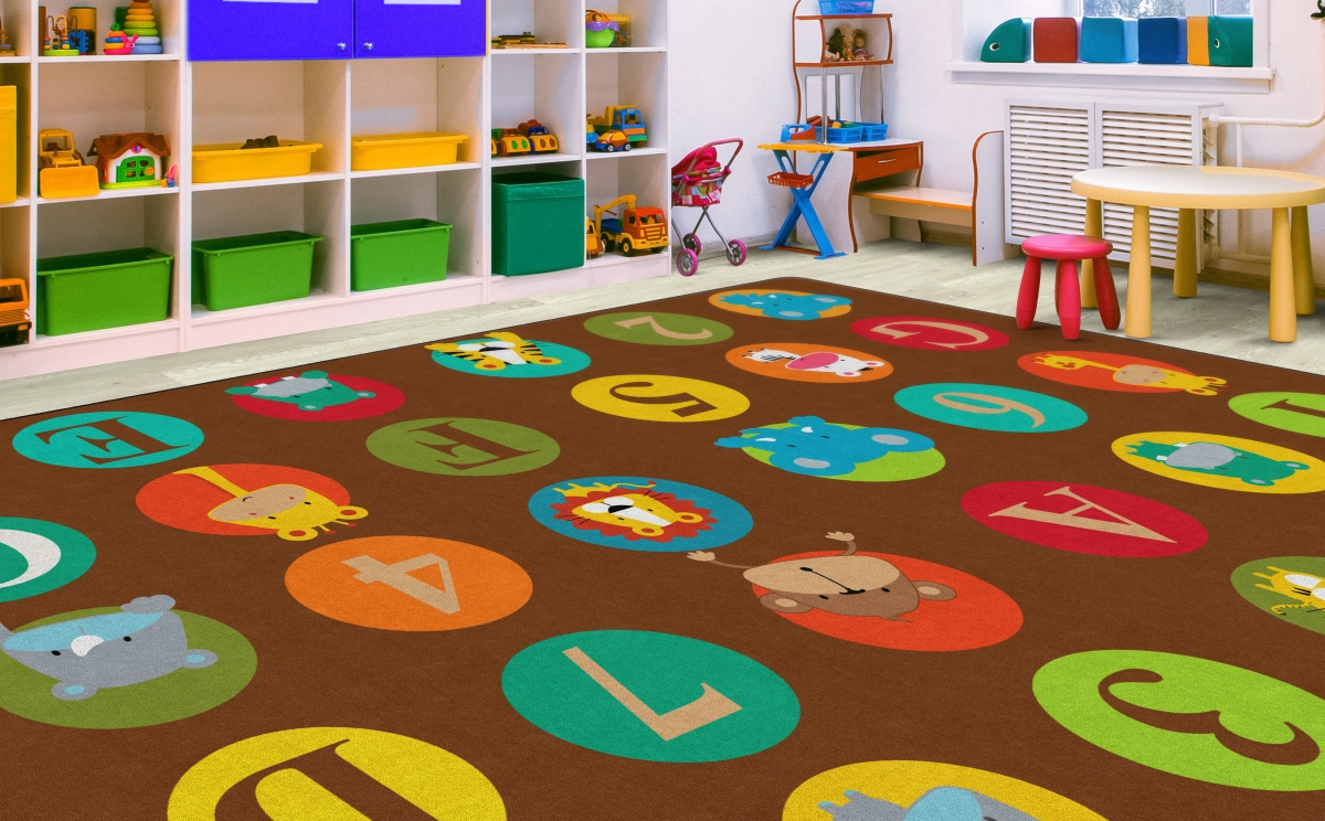 FE266-58A ABC & 123 Animals Dark Rug - Seats 30 - 10 ft. 6 in. x 13 ft. 2 in.
