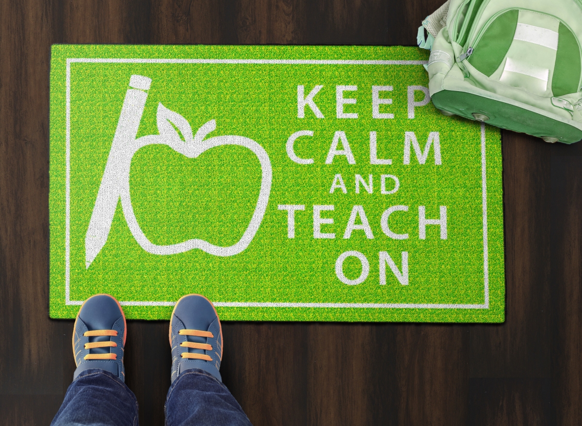 CE352-08W Keep Calm & Teach on Green Rectangle Rug - 2 x 3 ft.