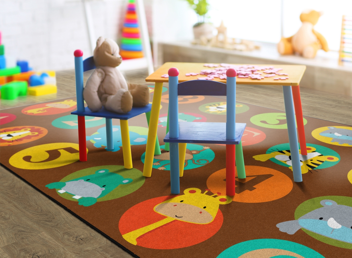 FE266-44A ABC & 123 Animals Dark Rug - Seats 24 - 7 ft. 6 in. x 12 ft.