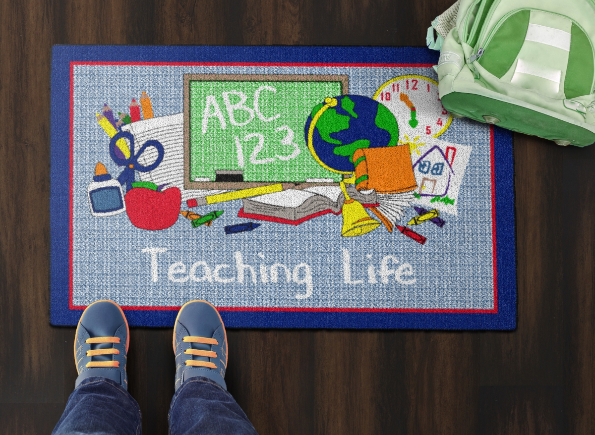 CE363-08W Teaching Life Blue Rectangle Rug - 2 x 3 ft.