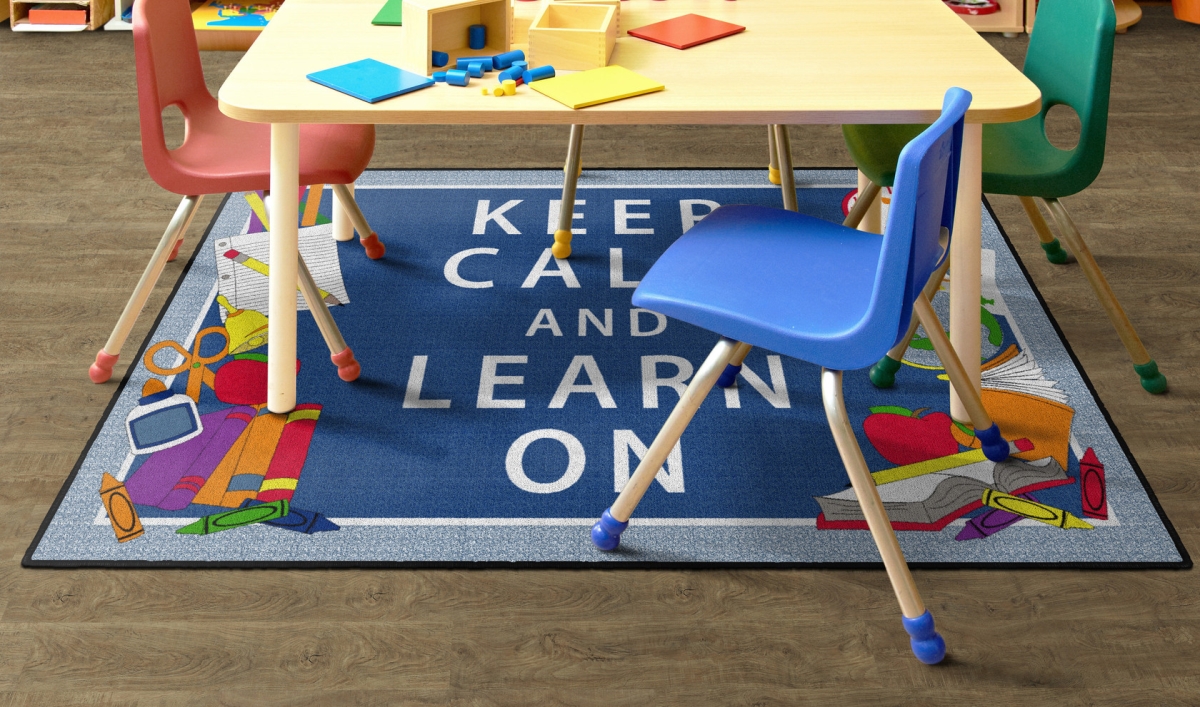 CE347-22W Keep Calm & Learn on Blue Rectangle Rug - 4 x 6 ft.