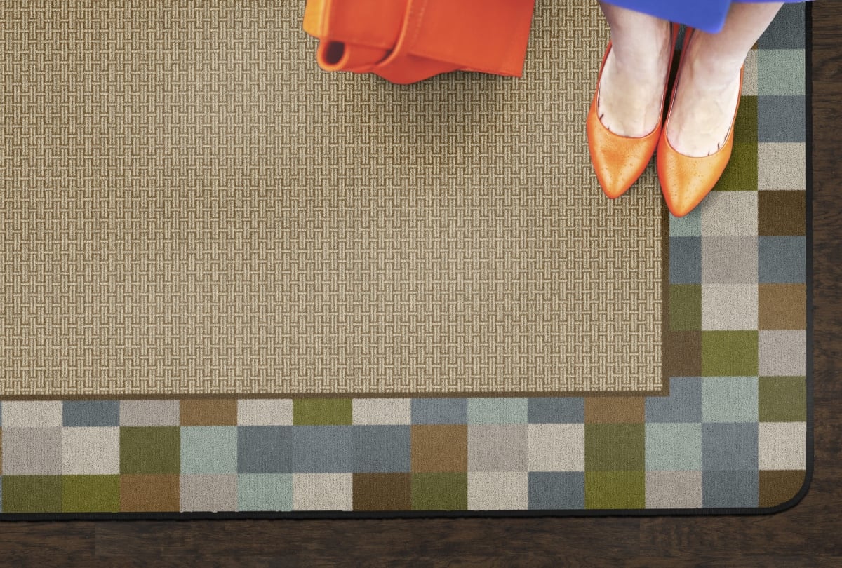 FM180-22A Border Blocks Teal Rectangle Rug - 4 x 6 ft.