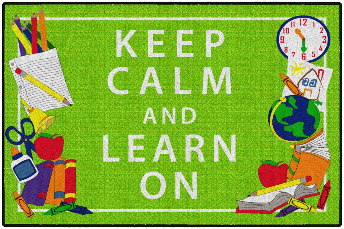 CE348-22W Keep Calm & Learn on Green Rectangle Rug - 4 x 6 ft.