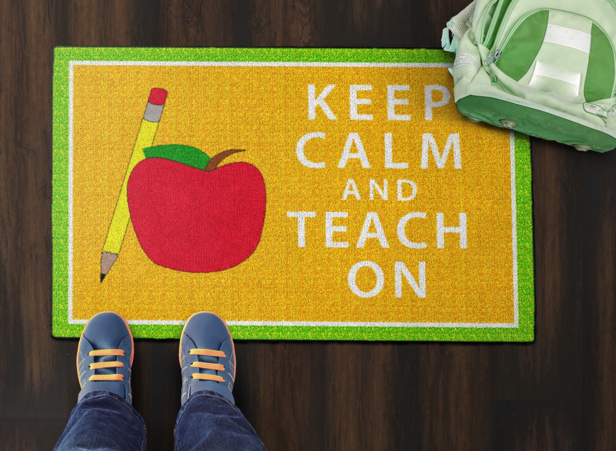 CE351-08W Keep Calm & Teach on Orange & Green Rectangle Rug - 2 x 3 ft.