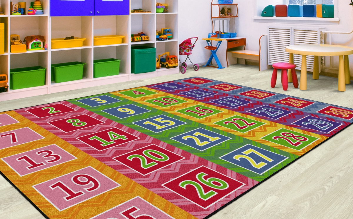 FE378-44A Number Chevrons Seats 30 Brights Rectangle Rug - 7 ft. 6 in. x 12 ft.