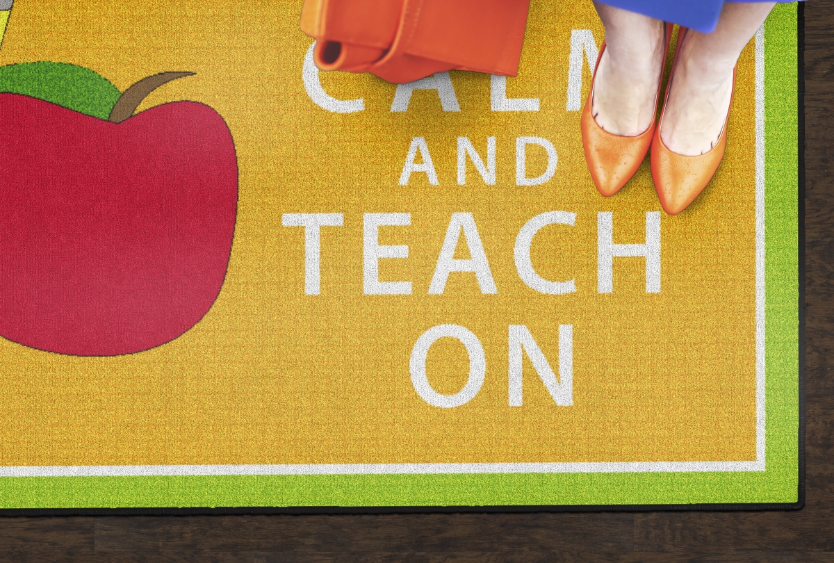 CE351-22W Keep Calm & Teach on Orange & Green Rectangle Rug - 4 x 6 ft.
