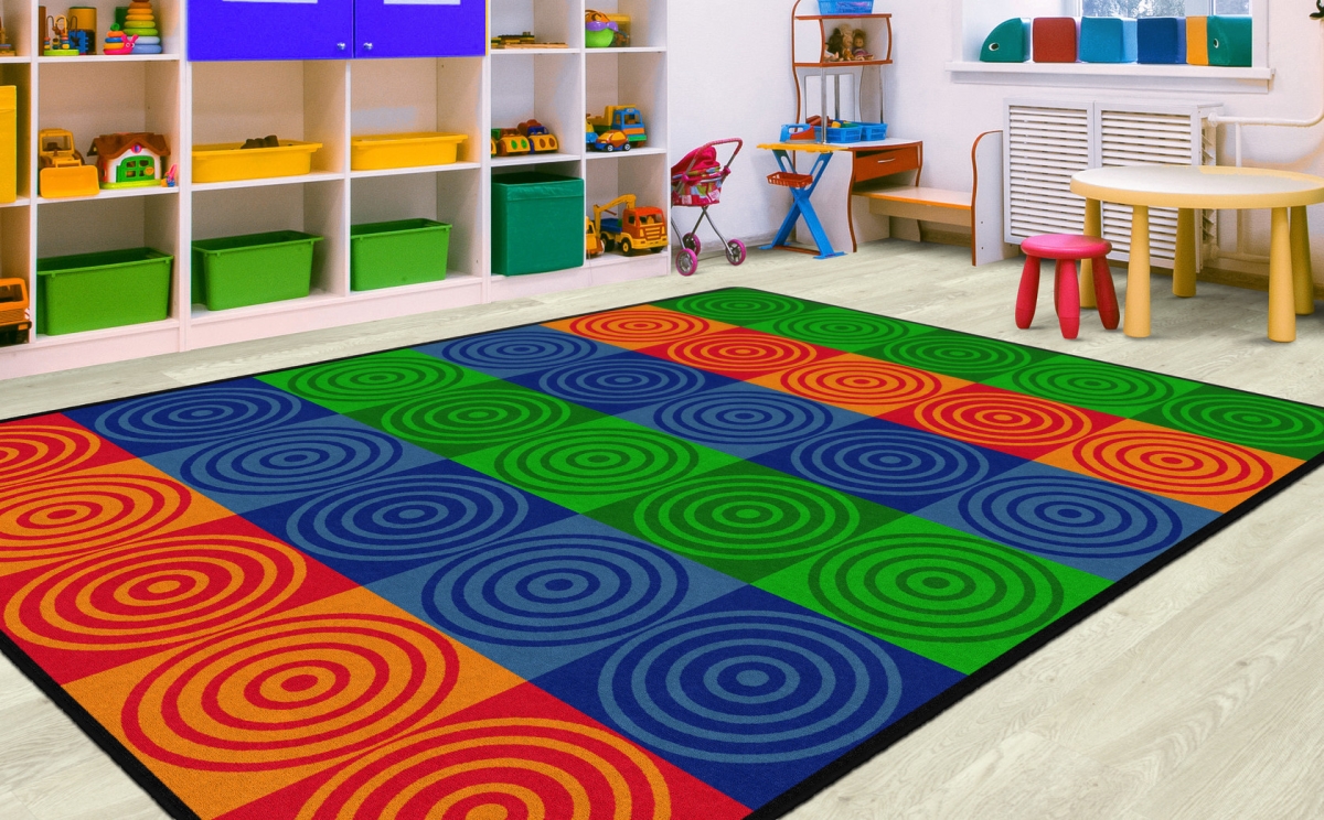 FE156-44A Bullseye Block Rectangle Rug - Seats 24 - 7 ft. 6 in. x 12 ft.