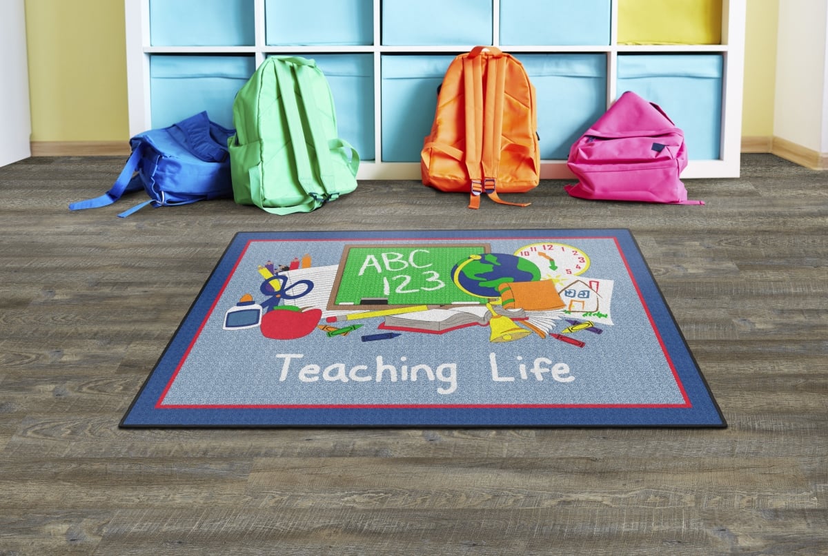 CE363-22W Teaching Life Blue Rectangle Rug - 4 x 6 ft.