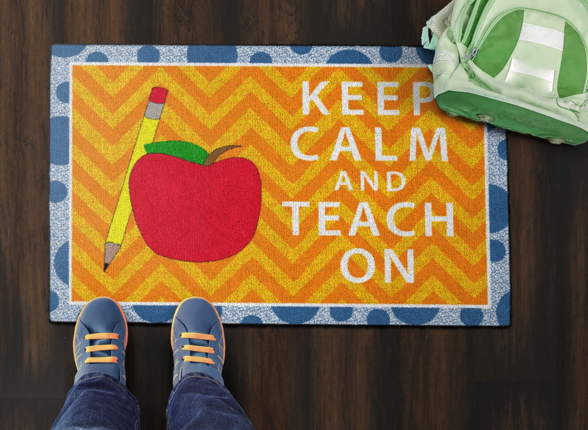 CE350-08W Keep Calm & Teach on Orange & Blue Rectangle Rug - 2 x 3 ft.