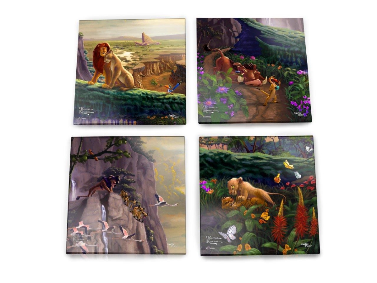 Thomas Kinkade Lion King Return to Pride Rock StarFire Prints Glass Coaster Set