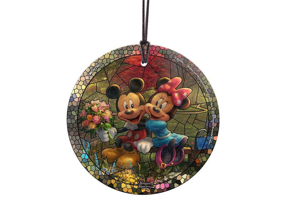 SPCIR841 Thomas Kinkade Mickey & Minnie Sweetheart Central Park - Stained Glass StarFire Prints Hanging Glass