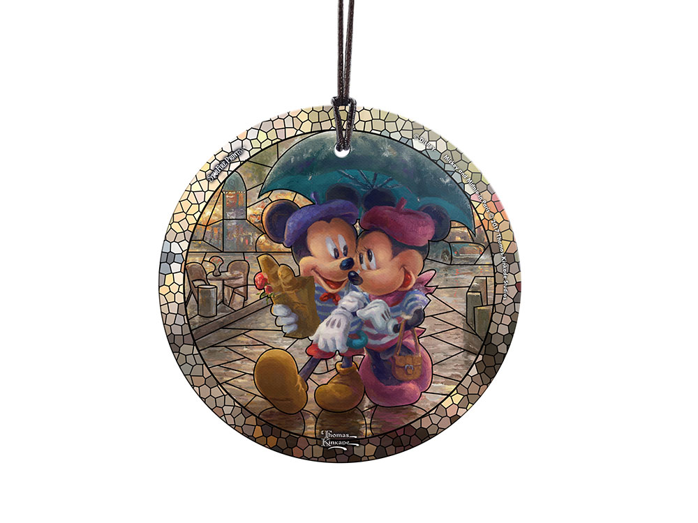 Thomas Kinkade Mickey & Minnie in Paris - Stained Glass StarFire Prints Hanging Glass