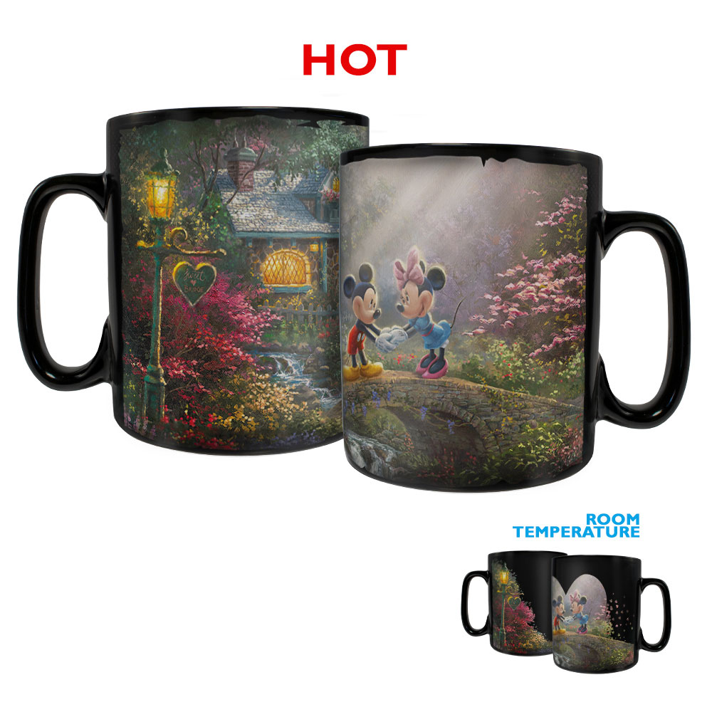 Picture of Trend Setters MMUGC959 Thomas Kinkade Mickey & Minnie Sweetheart Bridge Clue Morphing Heat-Sensitive Mug