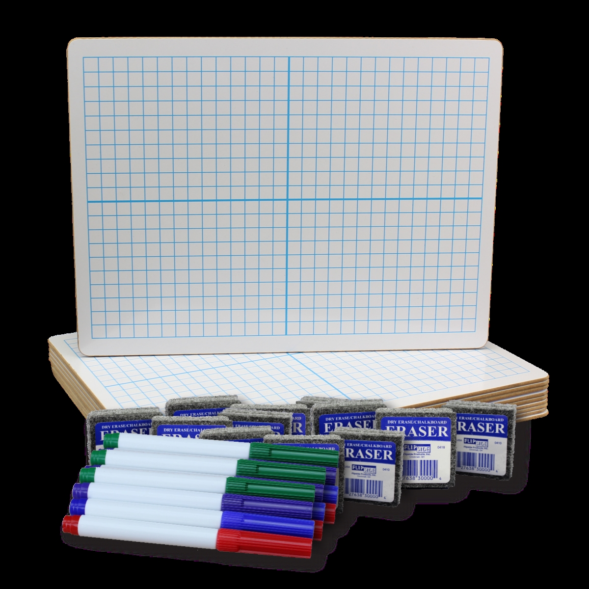 Dry Erase XY Axis &amp; Dry Erase  Two-Sided with Colored Pens &amp; Erasers  Class - Pack of 12
