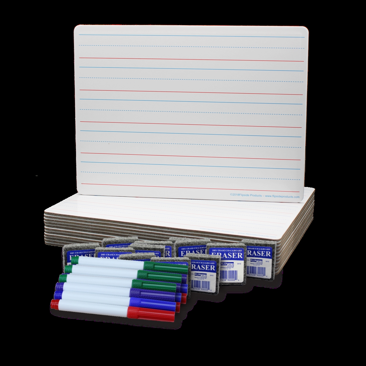 9 x 12 in. Two Sided Magnetic Red & Blue Ruled & Magnetic Dry Erase Boards Plus Erasers Plus Colored Pens  Class - Pack of 12 -  PaperPerfect, PA3490344