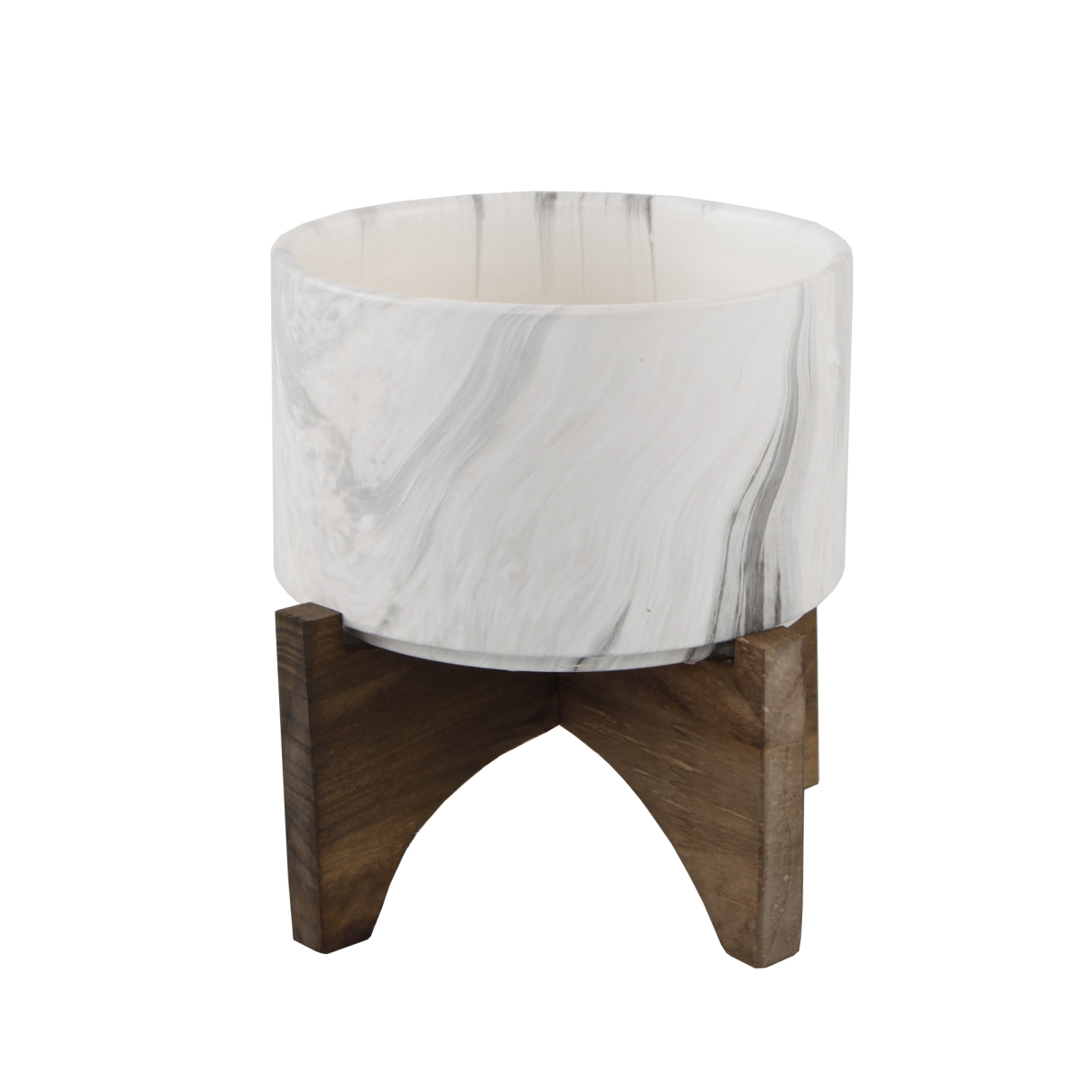 Marble Finish Ceramic on Wood Stand - Marble - 5 in.