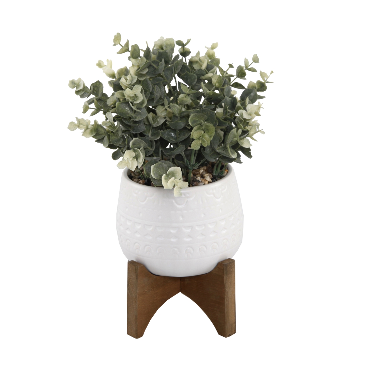 Faux Eucalyptus in Mayan Ceramic Pot - Matte White - 5 in. - Indoor Decor