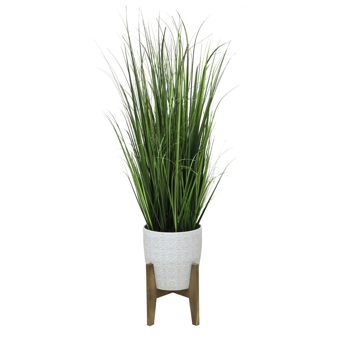 50 in. Onion Grass in 10 in. Cathdral Ceramic on Stand, White
