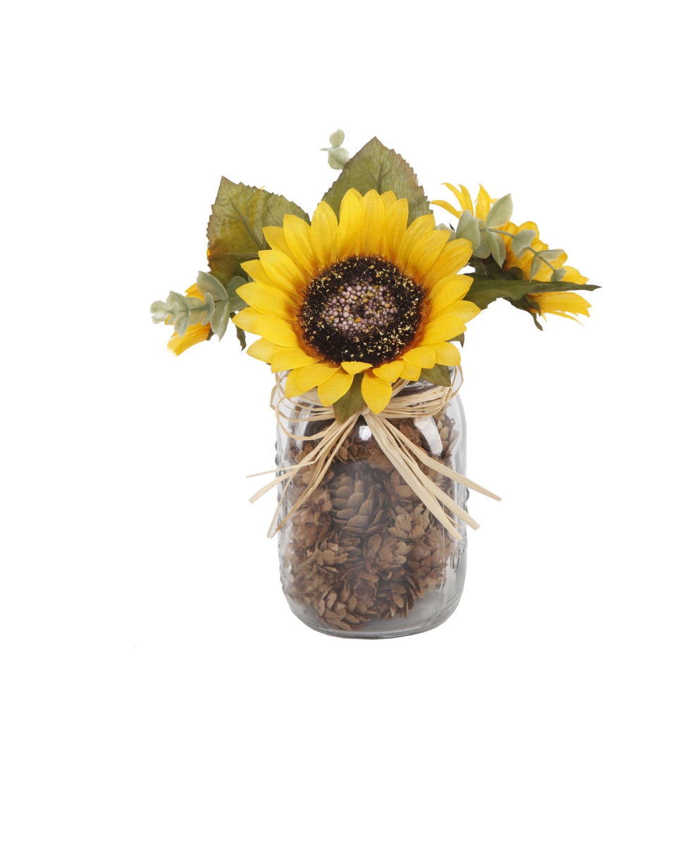 9.5' Tall Yellow Sunflowers in Pinecone Jar