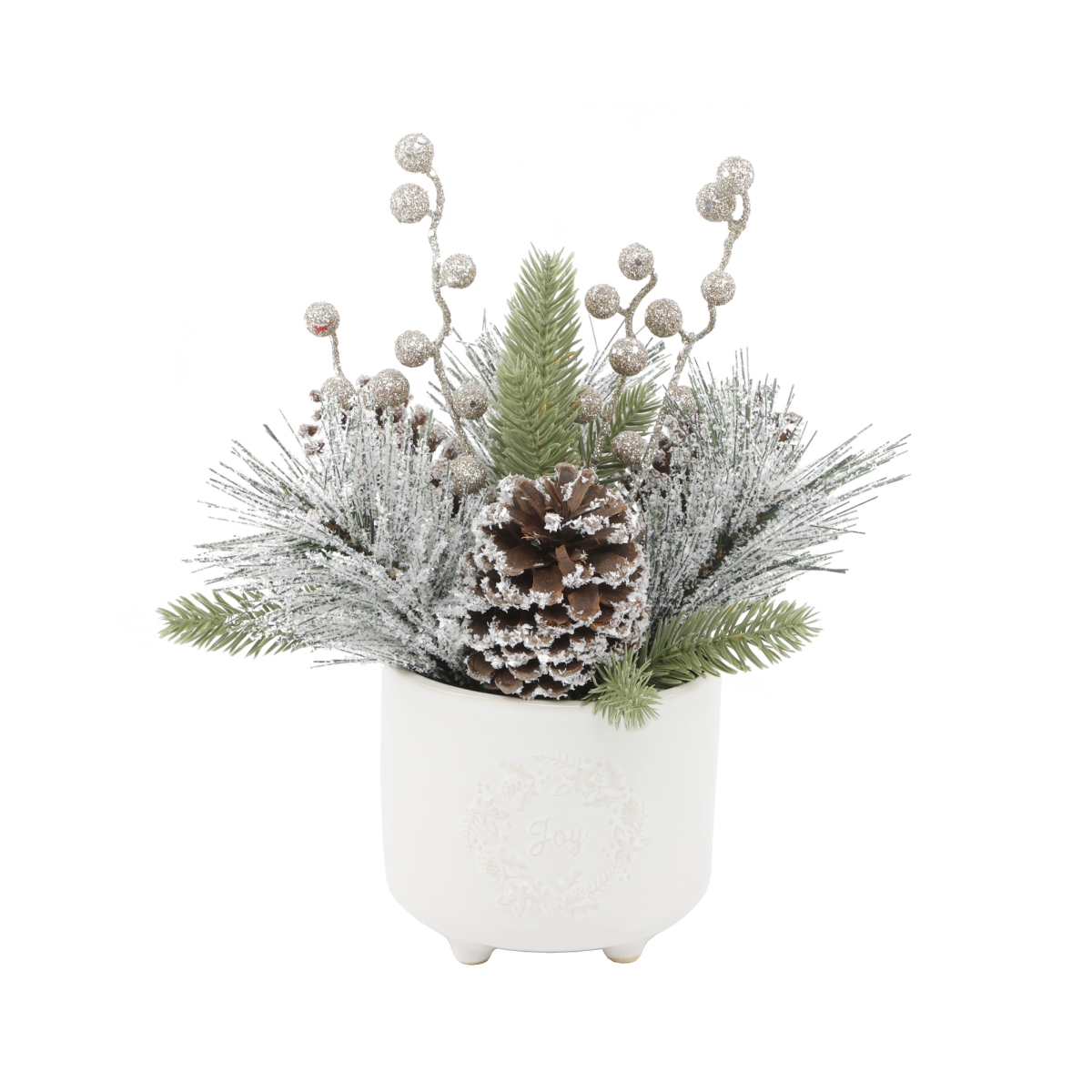 Xmas Mix in Joy Wreath Ceramic Footed Pot 4.75X4.75X4.25