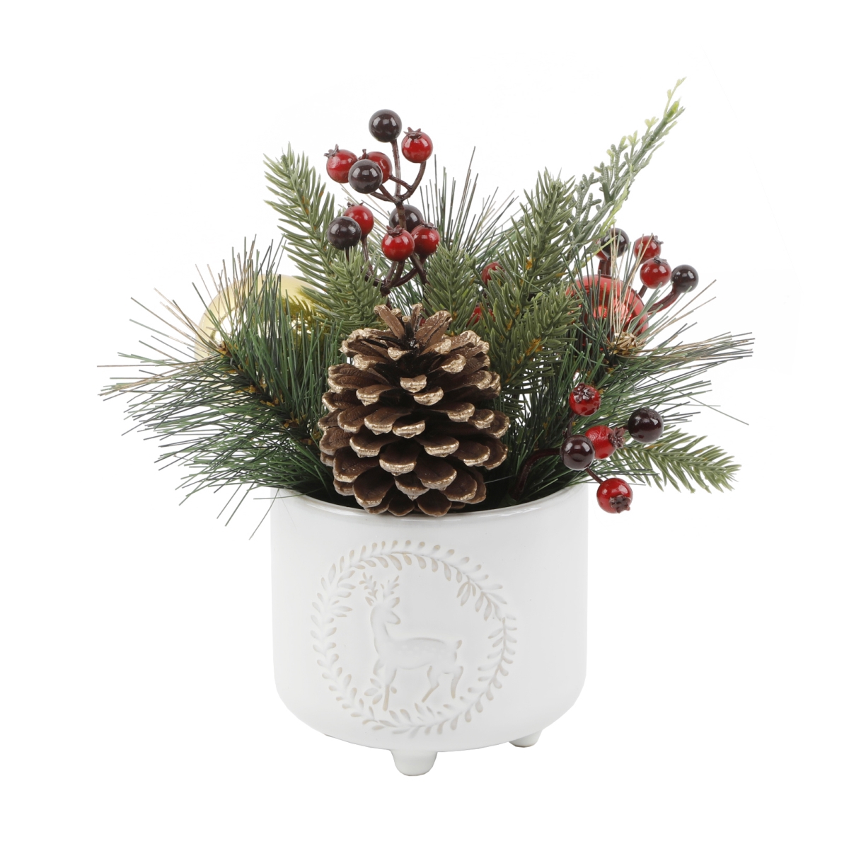 Xmas Mix in Deer Wreath Ceramic Footed Pot 4.75X4.75X4.25
