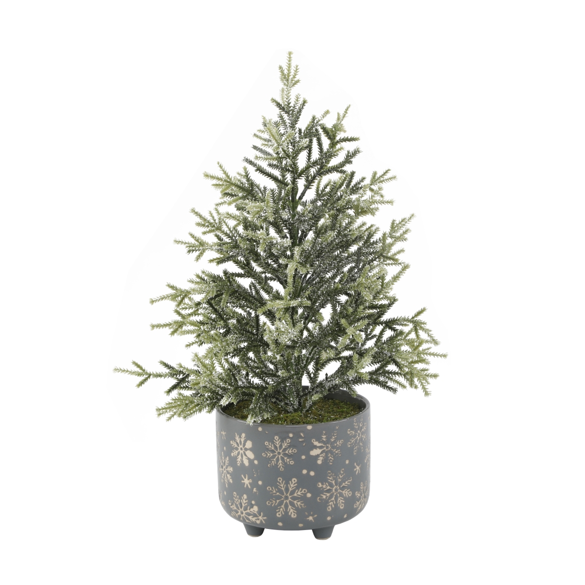 18.5'H Frosted Xmas Tree in 6' GY Snowflakes Ceramic Footed