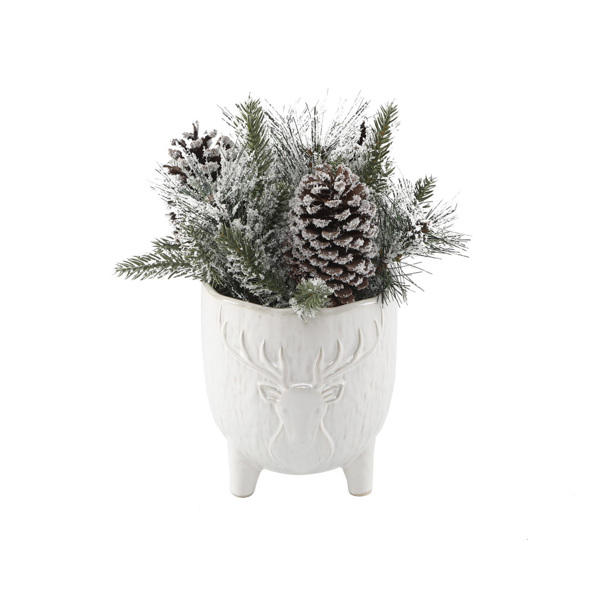 CH1927E-WH Xmas Mix in 4.5' Staghead Ceramic Footed Pot