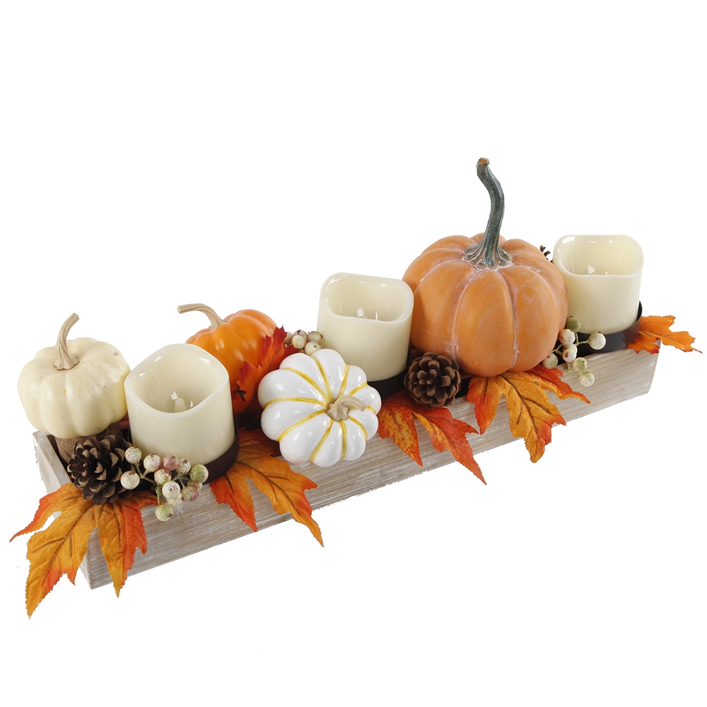 FA1710NAE 23' Ledge Pumpkin Arrangement with Candle Holder