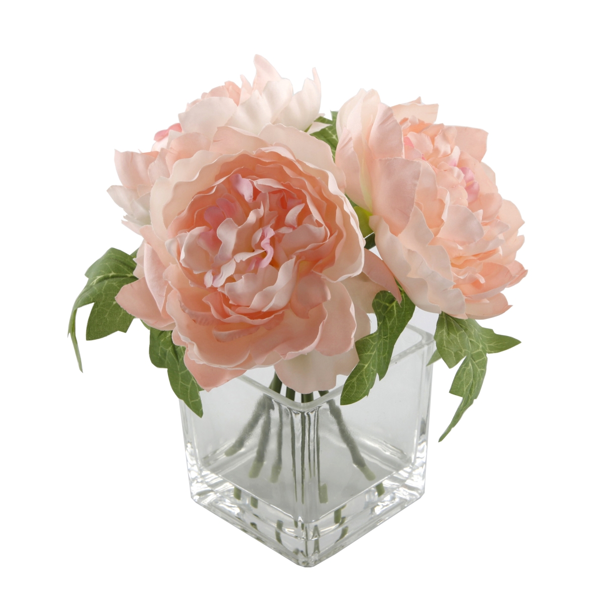 9' Tall Silk Peony Arrangement in Glass Pot,Pink