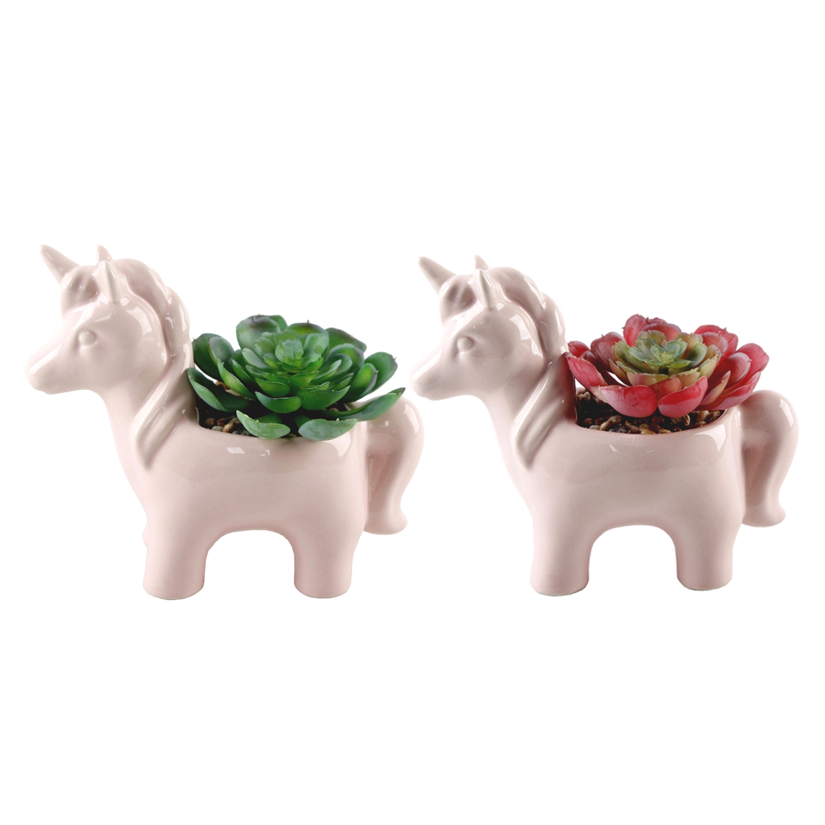 Set of 2 PINK CERAMIC UNICORN SUCC