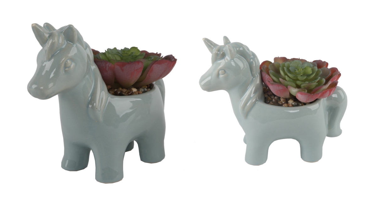 Set of 2 TEAL CERAMIC UNICORN SUCC