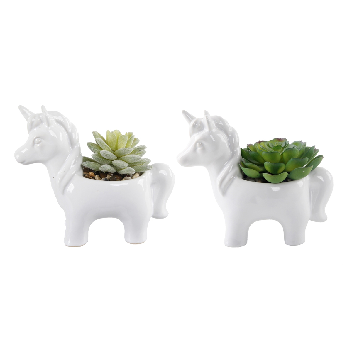 Set of 2 WHITE CERAMIC UNICORN SUCC
