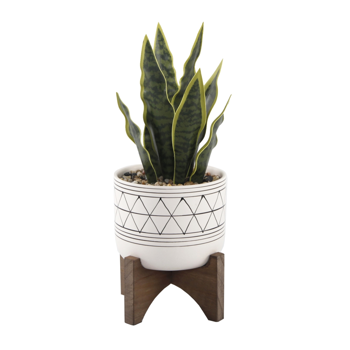Faux Snake Plant in Ceramic Pot - Black/White - 12in. - Indoor Decor